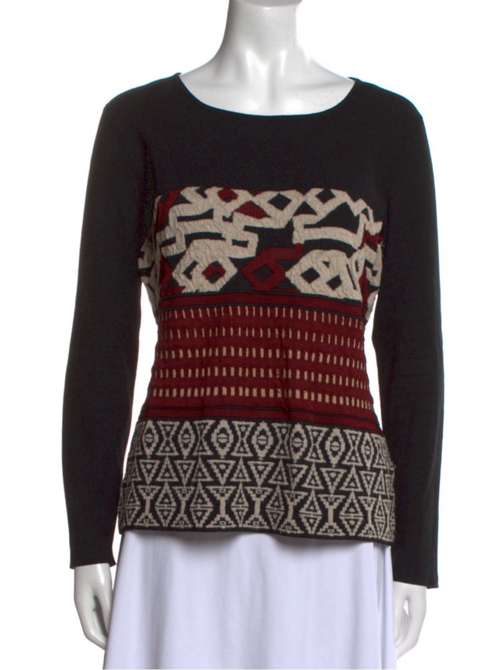 Etro Black Knit Sweater With Burgundy & Cream Accents. Size: 8 It44